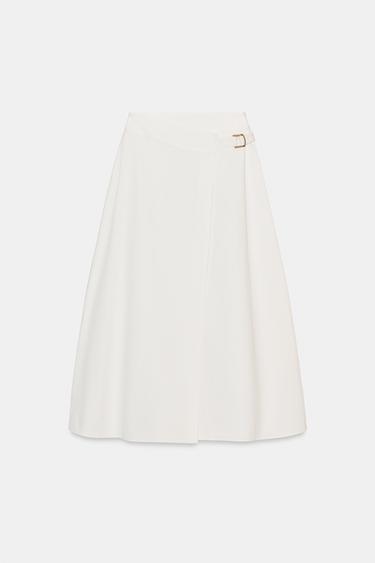 СПІДНИЦЯ-ПАРЕО МІДІ З ПРЯЖКОЮ - Білий Zara