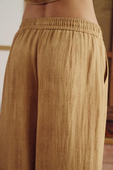WIDE-LEG TROUSERS WITH DRAWSTRING - Mustard by Zara - Image 3