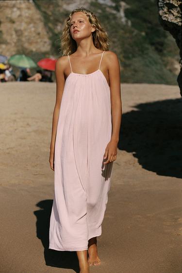 ROBE MI-LONGUE EN GAZE À VOLUME - Rose chewing-gum de Zara - Image 2