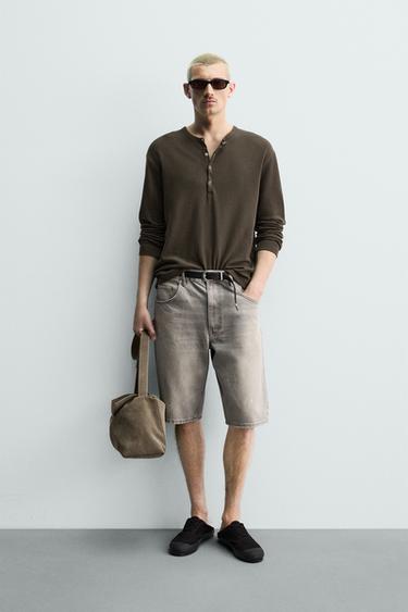 BAGGY FIT DENIM BERMUDA SHORTS WITH PAINT SPLATTER - Beige by Zara - Image 0