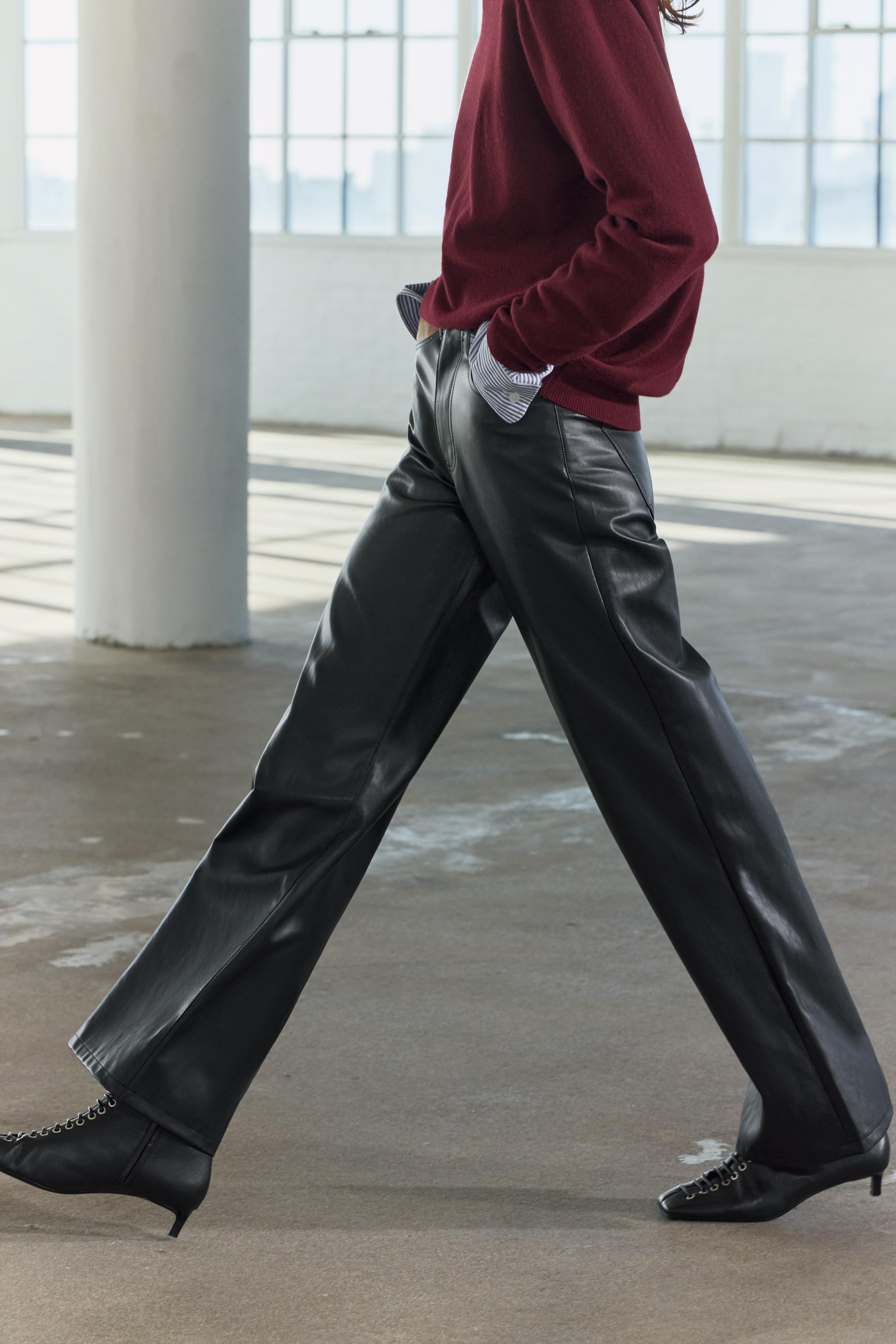 ZW COLLECTION FAUX LEATHER STRAIGHT TROUSERS - Black | ZARA