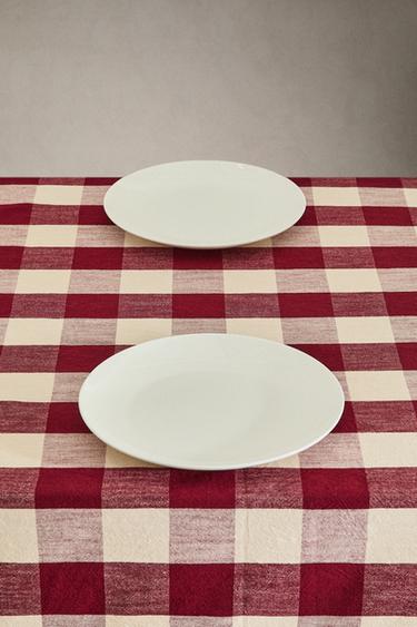 LARGE CHECK COTTON TABLECLOTH - Burgundy by Zara - Image 1