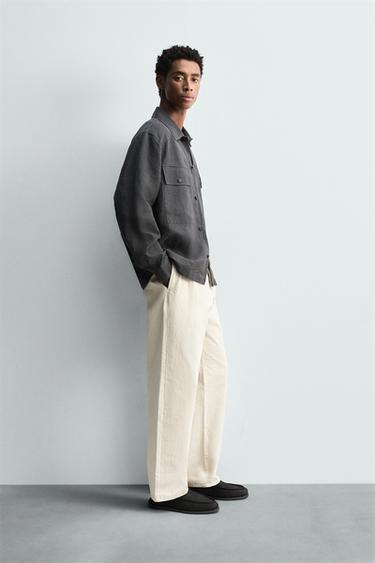 PANTALON PLIS CHEVRONS - Écru de Zara - Image 3
