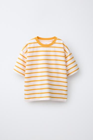 Zara 厚磅條紋T恤 - 橙色