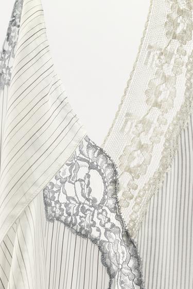 STRIPED HALTERNECK LACE DRESS - Ecru / Beige by Zara - Image 8