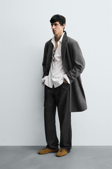 CASACO REGULAR FIT COM LÃ - Cinzento da Zara