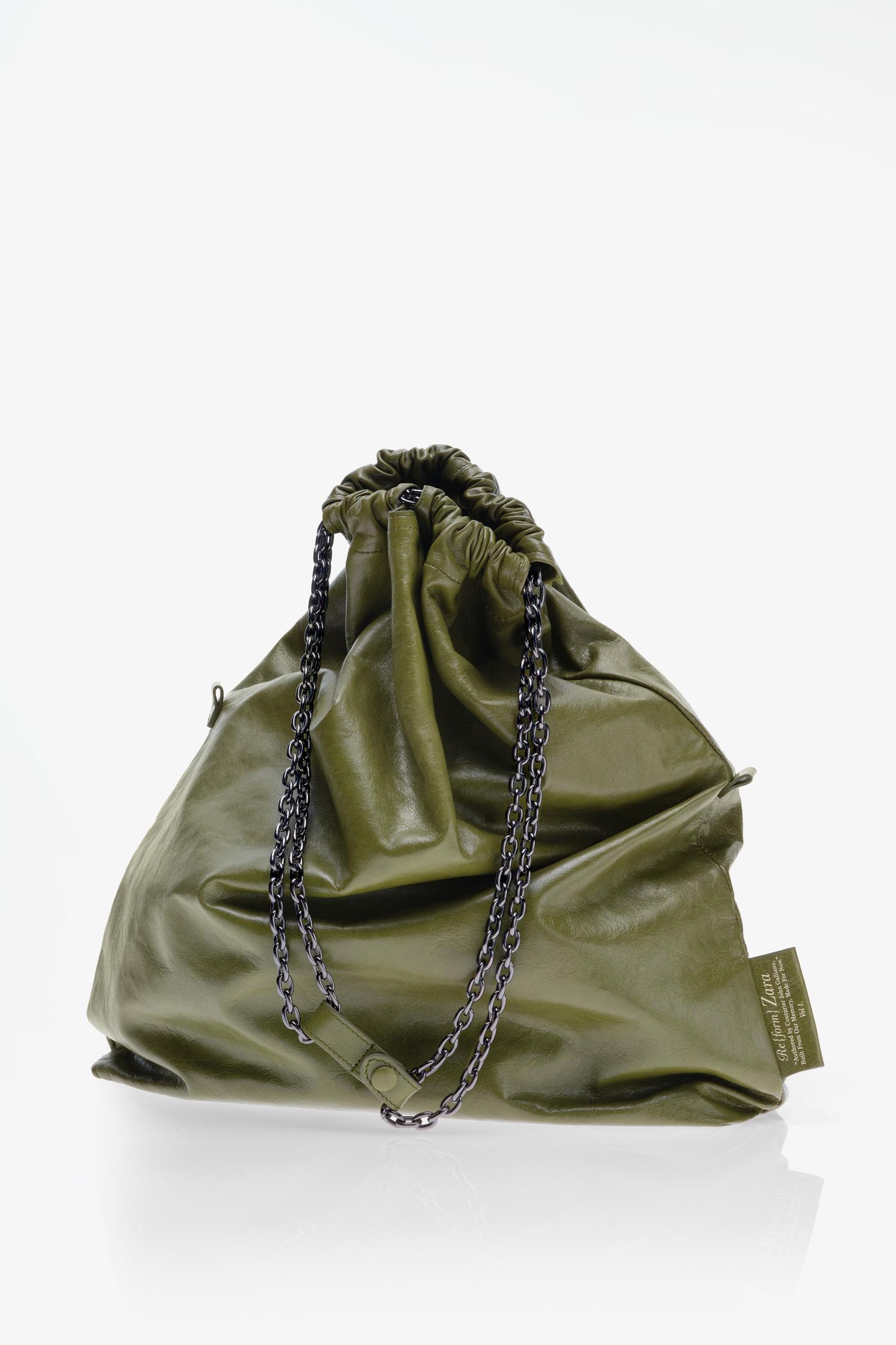 Женская сумка Zara Limited Edition Tri-Chic Large Leather, цвет: Хаки зелёный — фото 6