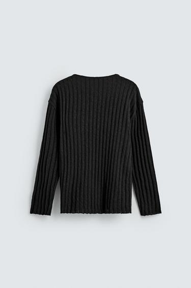PULL CANNELÉ EFFET DÉMAILLÉ - Noir de Zara - Image 7