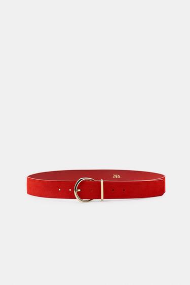 100% SPLIT SUEDE BELT WITH CIRCULAR BUCKLE - Red by Zara