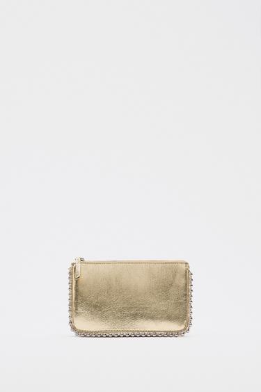 Zara STUDDED CROSSBODY WALLET BAG - Golden