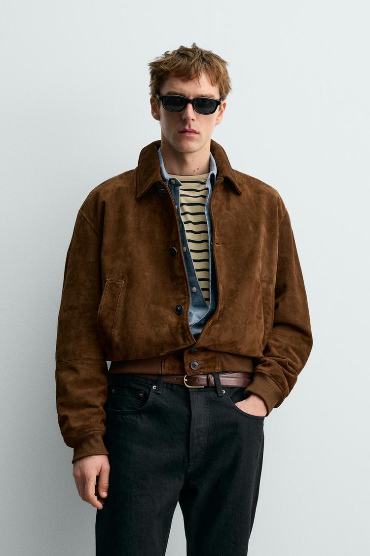 ZARA CROPPED FIT SUEDE LEATHER JACKET AARON LEVINE X ZARA