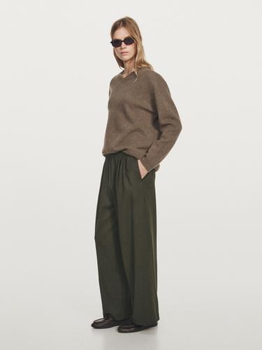 Zara Wide-leg trousers with darts and elasticated waistband - Dark green