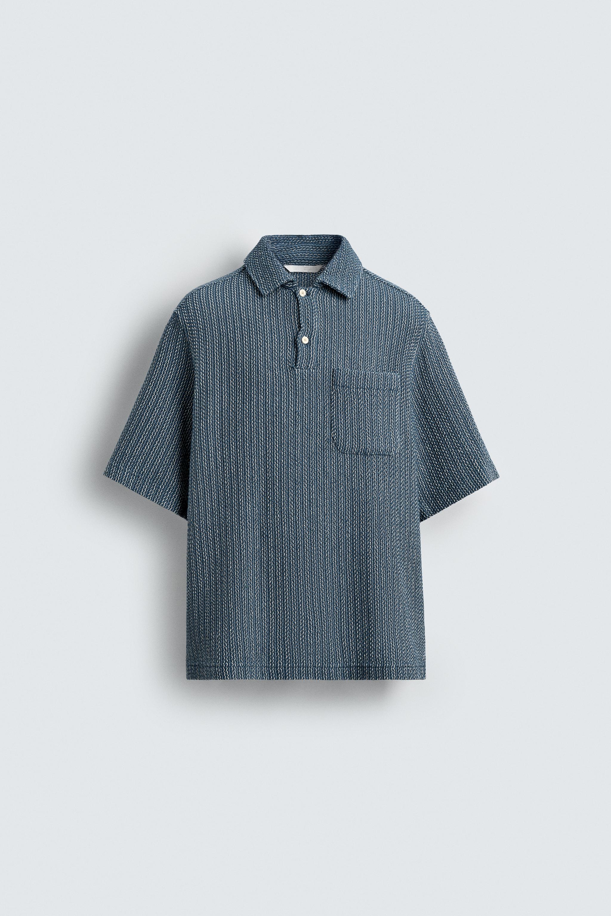 ★ZARA★ CONTRAST TEXTURED KNITTED POLO SHIRT CONTRAST TEXTURED KNIT POLO SHIRT - Blue | ZARA United States