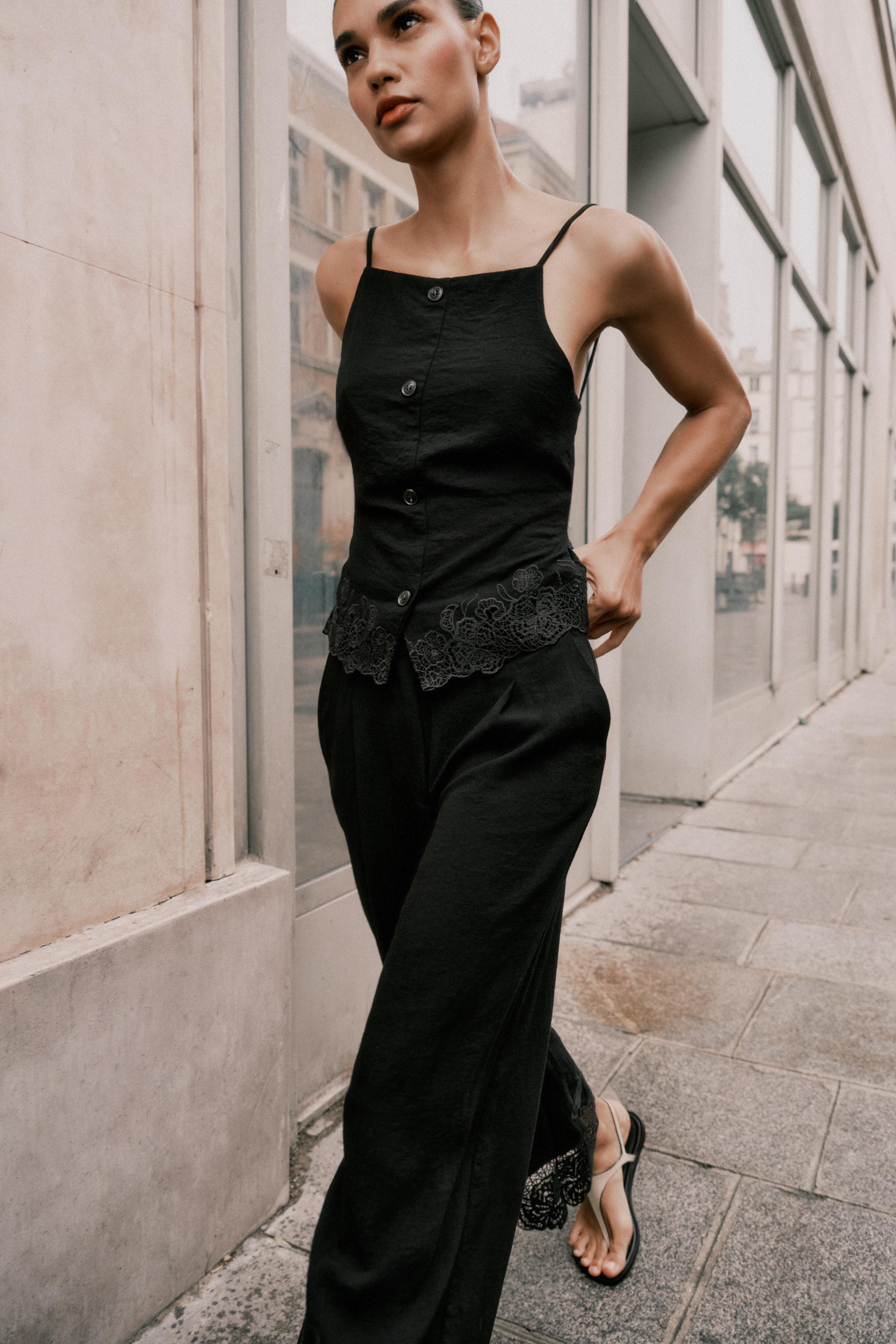EMBROIDERED OPEN-BACK TOP - Black | ZARA Canada