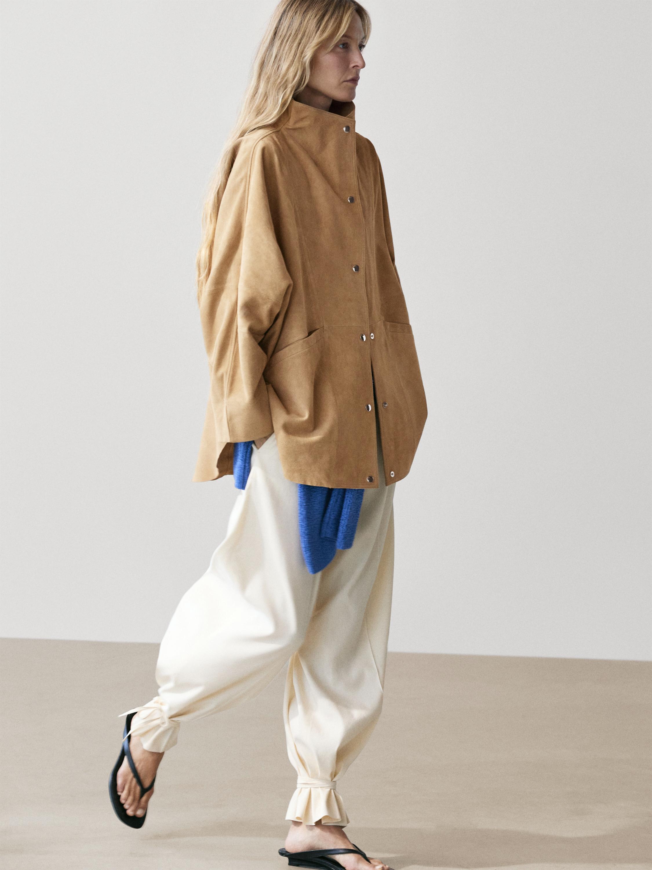 Suede leather cape with button details