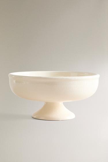 EARTHENWARE FRUIT BOWL WITH STAND - Cream by Zara - Image 0