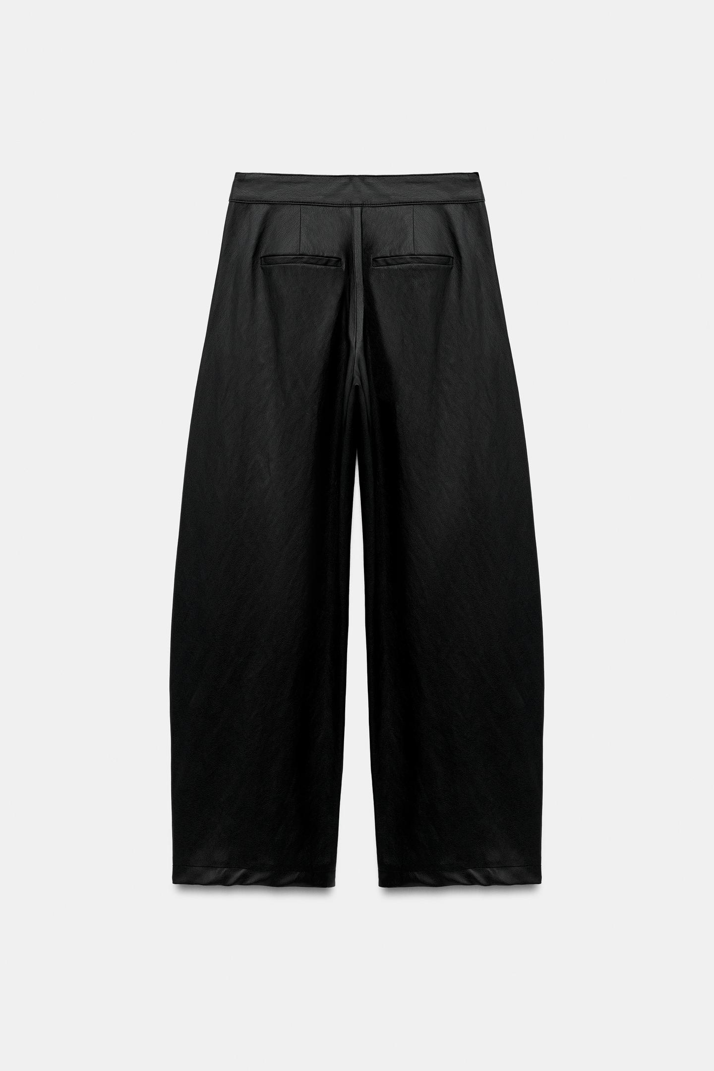 Женские брюки Zara Faux Leather Barrel, цвет: Чёрный — фото 8