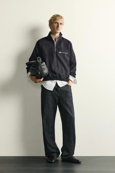 SUDADERA CANGURO DENIM RELAXED FIT - Índigo de Zara - Imagen 0
