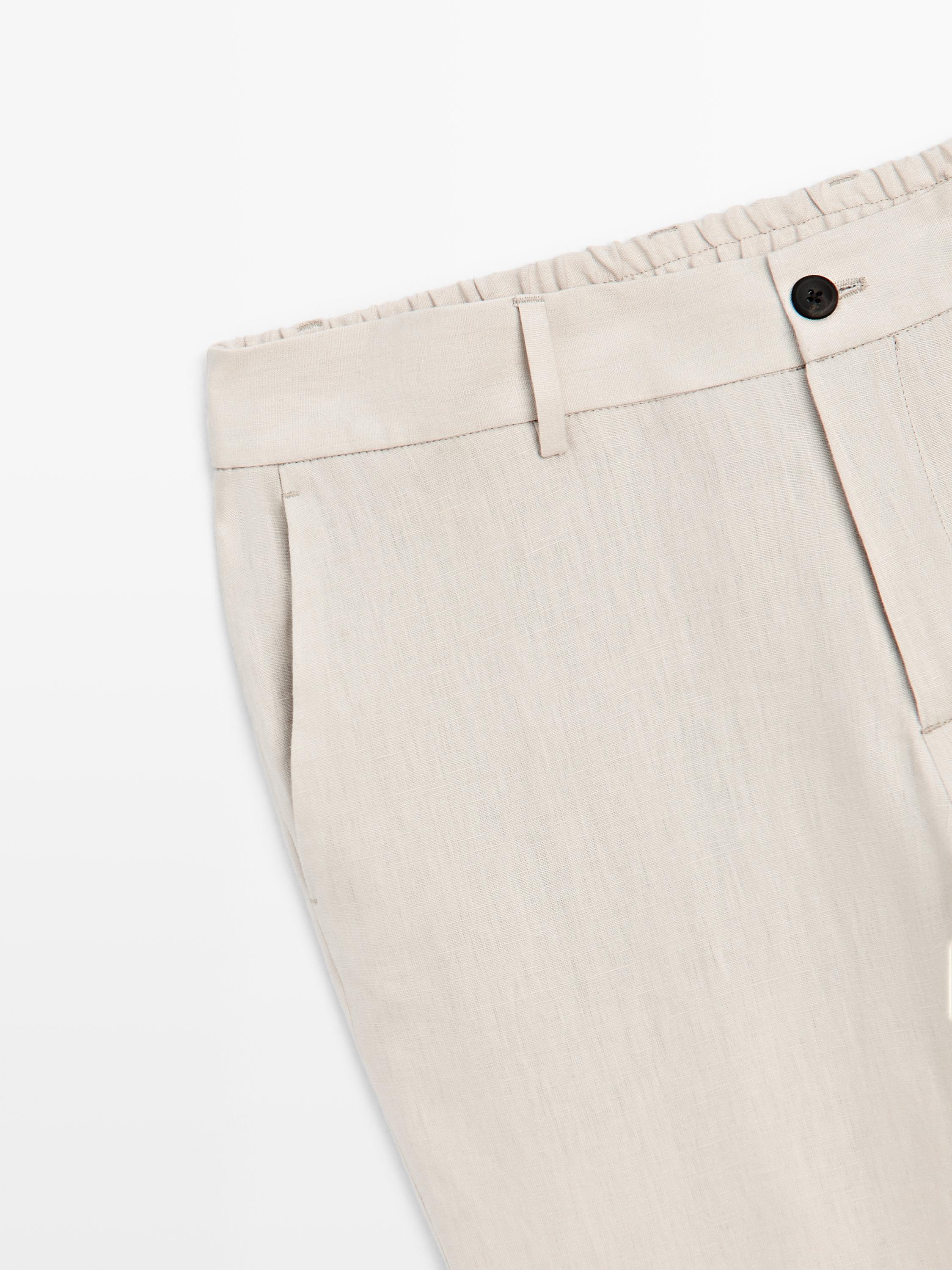 100% linen trousers with elasticated detail