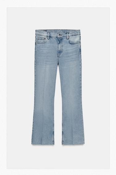 Zara ZW COLLECTION MID-RISE CROPPED FLARE JEANS - Light blue