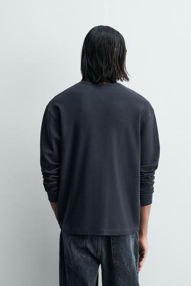 T-SHIRT COL TUNISIEN WAFFLE - Bleu moyen de Zara - Image 2