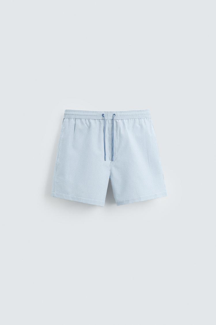 ZARA MID-LENGTH SEERSUCKER SWIMMING TRUNKS