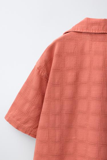 TEXTURED CHECK SHIRT - Orange by Zara - Image 3