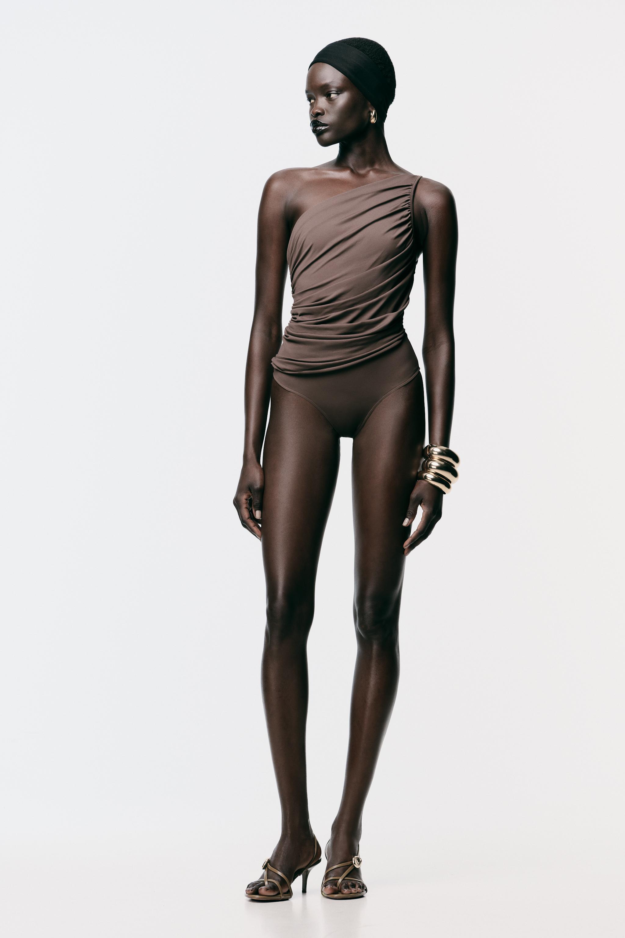 ASYMMETRIC DRAPED BODYSUIT - Oyster-white | ZARA United States