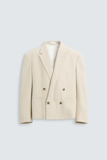 LINEN DOUBLE-BREASTED SUIT BLAZER - Ecru / Beige by Zara