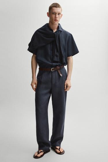 Zara 100% linen total look melange trousers - Ink blue
