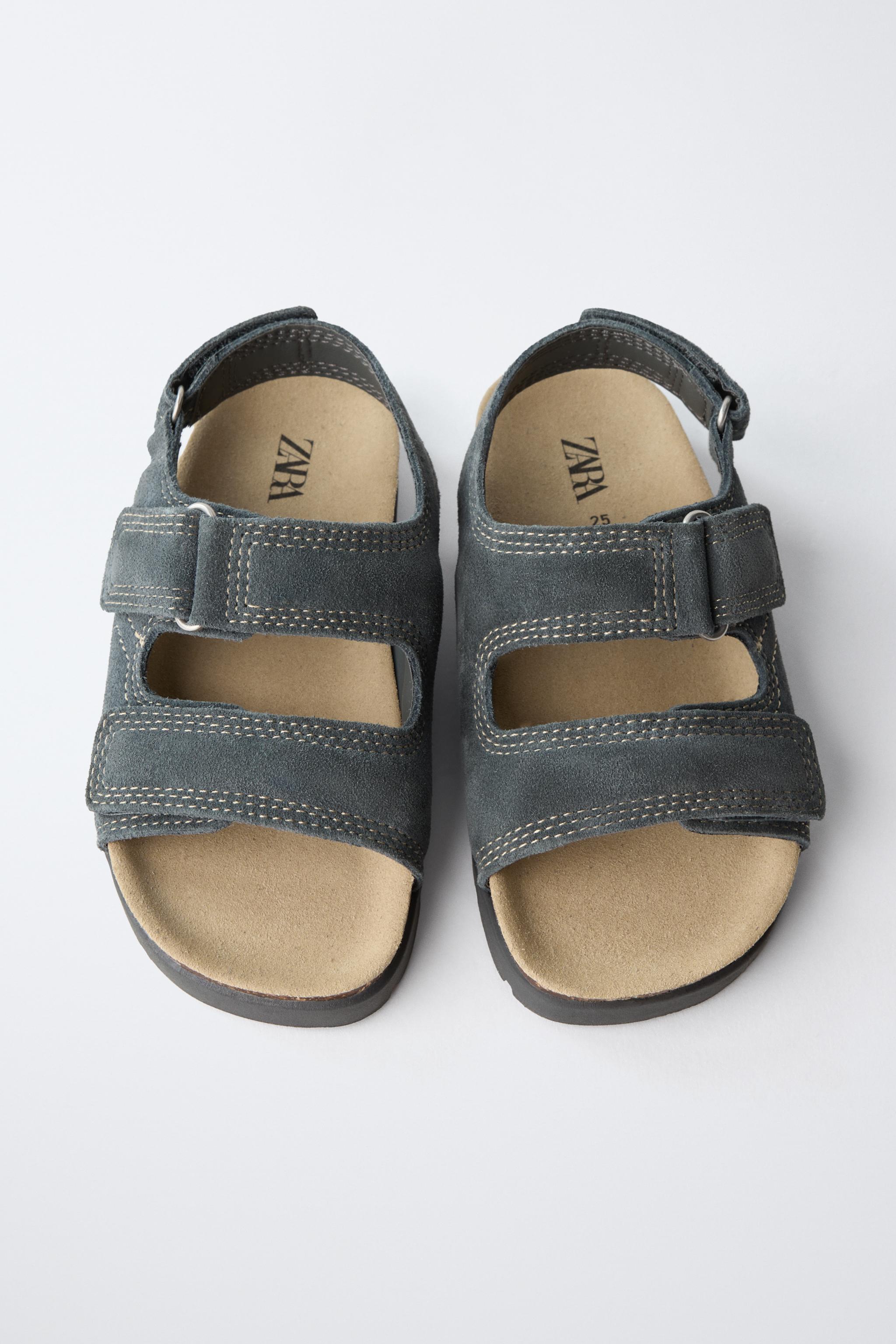DOUBLE STRAP LEATHER SANDALS - Blue | ZARA United States DOUBLE STRAP LEATHER SANDALS - Blue | ZARA United States