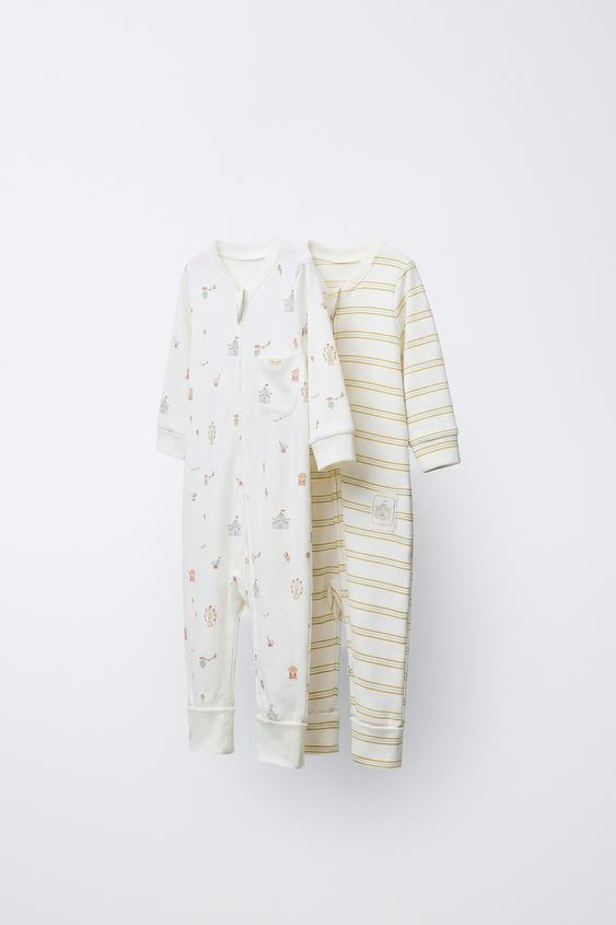 PACK DE DOIS PIJAMAS COM PÉS CONVERSÍVEIS, CIRCO E LISTRAS - Cru da Zara - Imagem 0