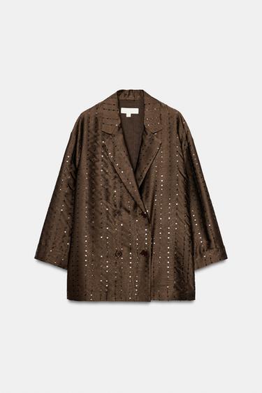 SEQUIN DOUBLE-BREASTED BLAZER - Brown by Zara