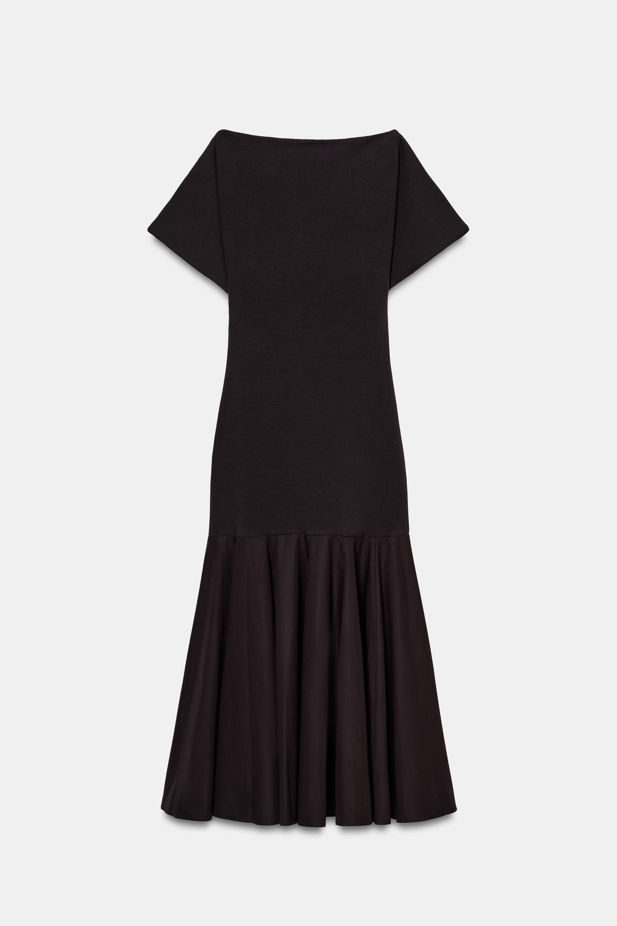 green emerald velvet dress Zara Black Woven Short Sleeve Skater Dress