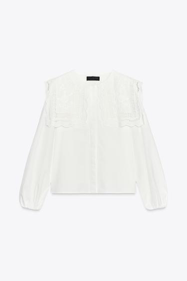 CAMISA DE POPELÍN AMB COLL BRODAT ZW COLLECTION - Blanc trencat de Zara