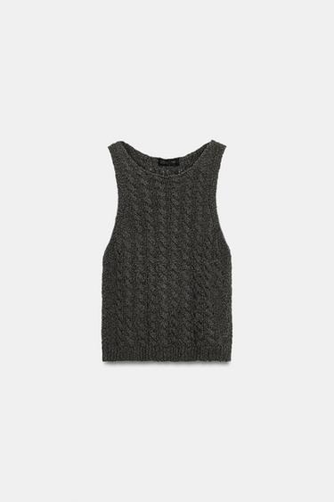 TOP DE MALHA COM PONTO TRANÇA - Cinza-escuro da Zara