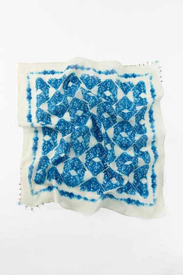 FISH AND BEAD PRINT SCARF - Blue by Zara
