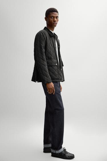 Quilted jacket with corduroy collar — Black 1