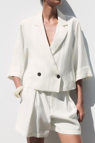 CROPPED DOUBLE-BREASTED BLAZER - White by Zara - Image 2