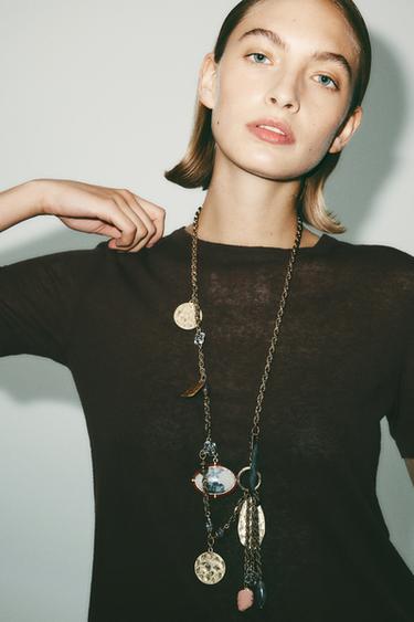 CINTO COM ELOS, BERLOQUES E RESINA - Dourado da Zara