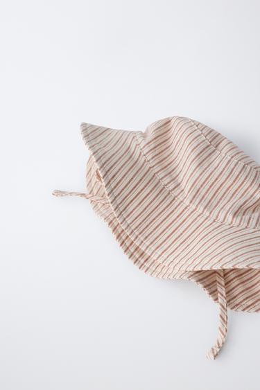 CHAPEAU BOB RAYURES AVEC COTON ET LIN - Rouge orangé de Zara - Image 2