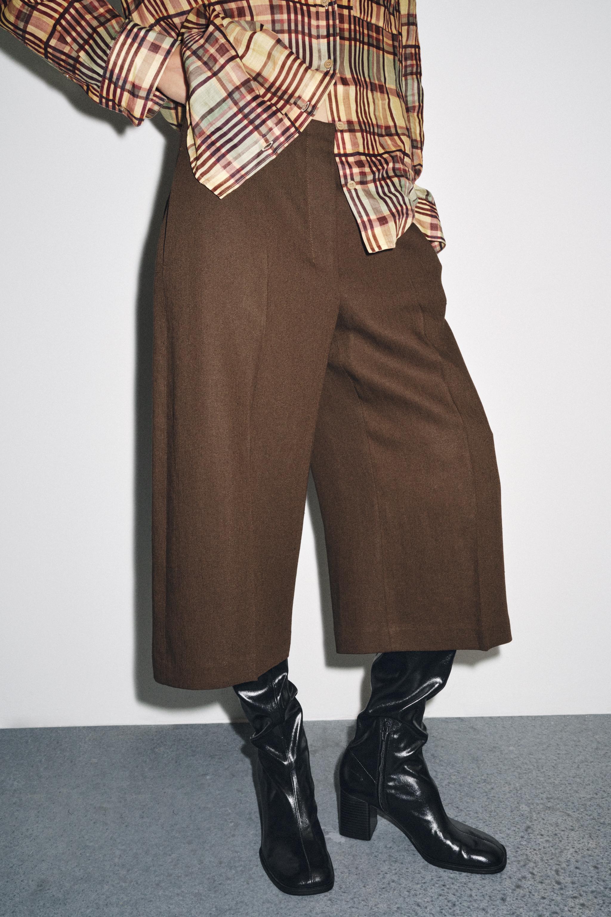 ZARA 新品 チェック ハイウエストショートパンツ　ダークブラウン　XS ザラ ZARA 新品 チェック ハイウエストショートパンツ ダーク