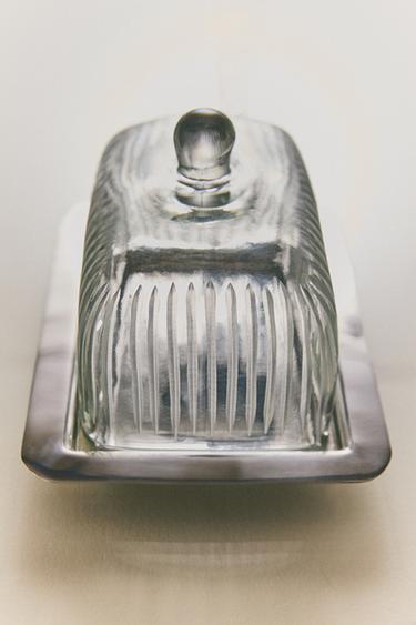 Zara GLASS BUTTER DISH WITH METAL BASE - Silver