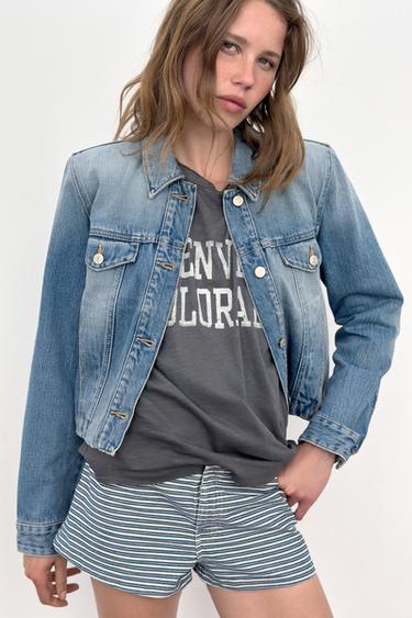SHORT MINI À RAYURES - Bleu de Zara - Image 2