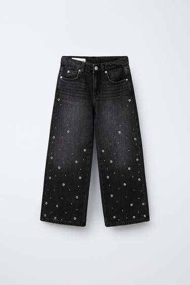 JEANS WIDE LEG TACHAS - Negro de Zara - Imagen 0