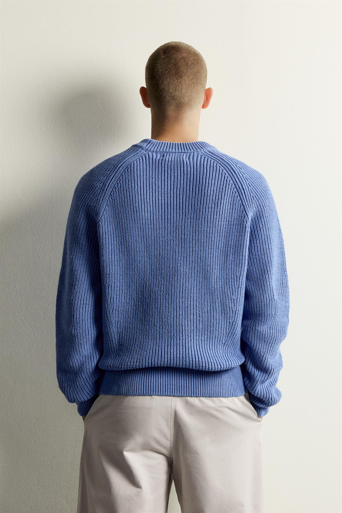 Мужской свитер Zara Relaxed Fit Texture, цвет: Синий — фото 3