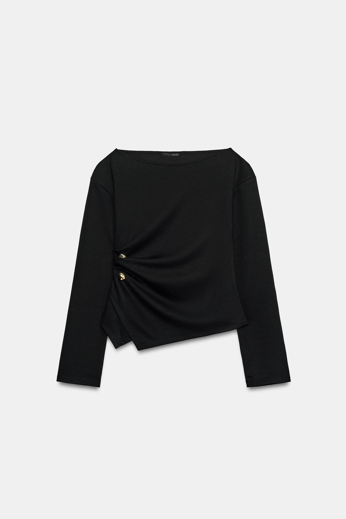 Женский топ Zara Soft Brooch Top, цвет: Чёрный — фото 7