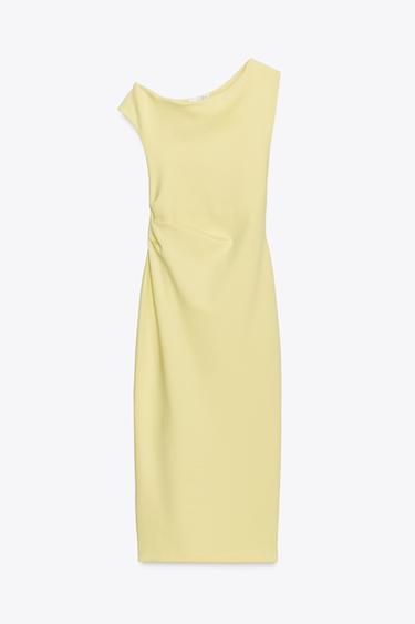 GATHERED MIDI DRESS - Yellow by Zara