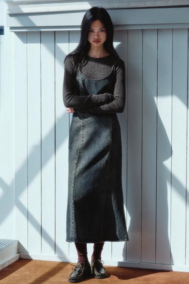 Zara TRF 褪色效果牛仔中長版洋裝 - 藍色