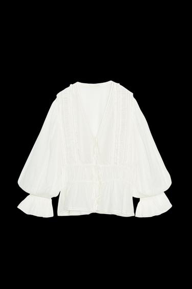 CAMISA ROMÁNTICA ENTREDÓS ZW COLLECTION - Blanco roto de Zara